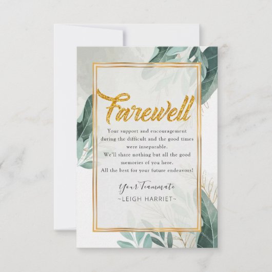 Greenery Goodbye-medewerker afscheidskaart Bedankkaart (Voorkant)