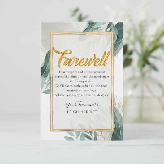 Greenery Goodbye-medewerker afscheidskaart Bedankkaart (Staand voorkant)