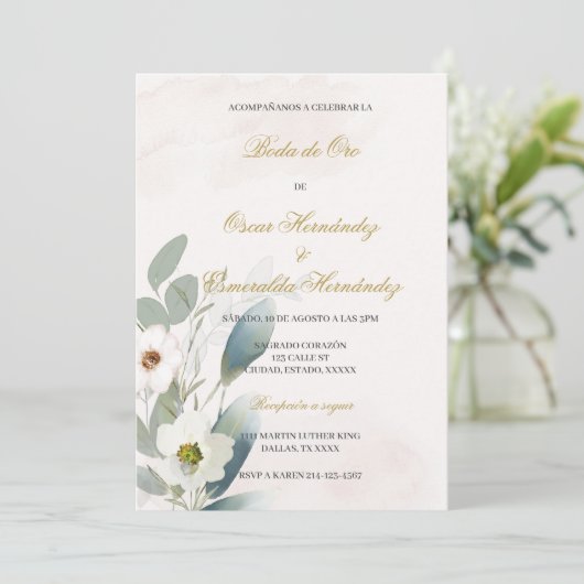 Greenery gouden bruiloft kaart (Staand voorkant)