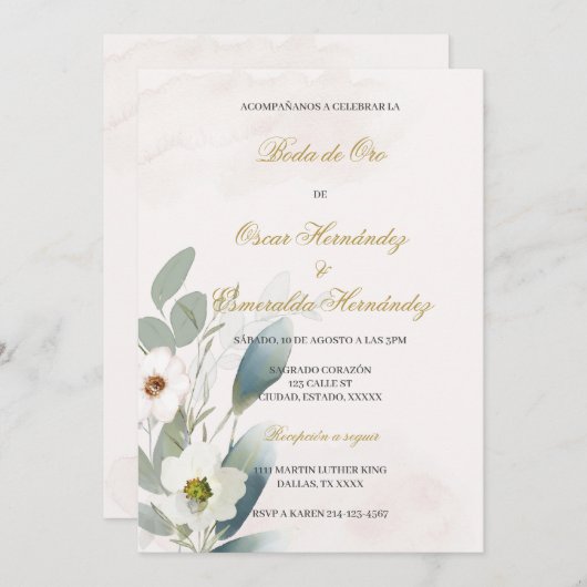 Greenery gouden bruiloft kaart (Voorkant / Achterkant)