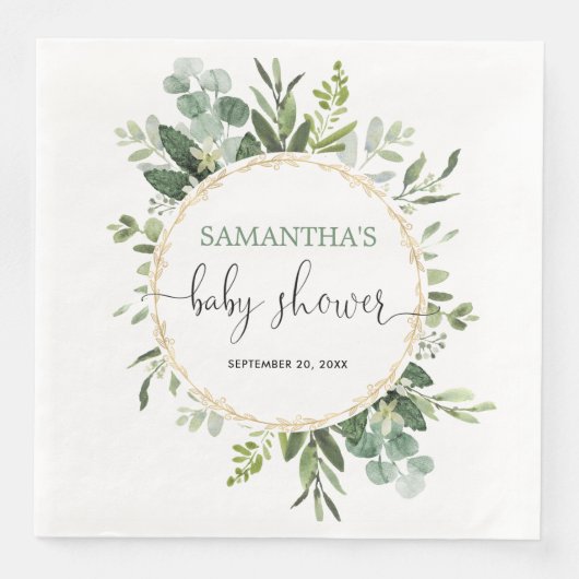 Greenery gouden eucalyptus krans baby shower servet (Voorkant)