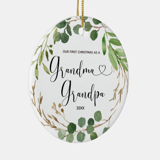 Greenery Grandma & Grandpa First Kerstmis Keramisch Ornament (Rechts)