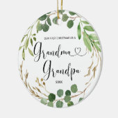 Greenery Grandma & Grandpa First Kerstmis Keramisch Ornament (Links)