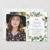 Greenery green bladeren stoffige blauwe verjaardag kaart (Voorkant)