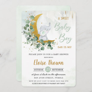 Greenery Green Elephant Sweet Baby Boy Shower Kaart