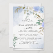Greenery Green en bleu Wedding Invitation Kaart (Voorkant)