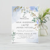 Greenery Green en bleu Wedding Invitation Kaart (Staand voorkant)