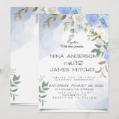 Greenery Green en bleu Wedding Invitation Kaart (Voorkant / Achterkant)