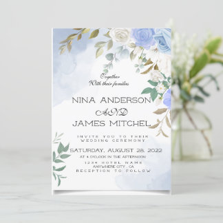 Greenery Green en bleu Wedding Invitation Kaart