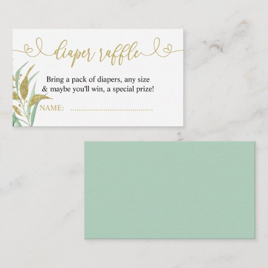 Greenery Green en Gold Elegant Diaper Raffle Informatiekaartje (Voorkant / Achterkant)