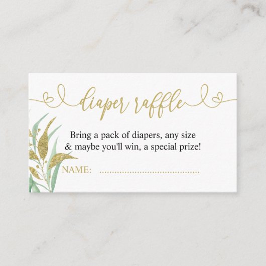 Greenery Green en Gold Elegant Diaper Raffle Informatiekaartje (Voorkant)