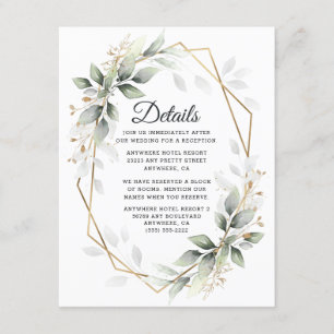 Greenery Green en Gold Geometric Rustic Wedding Informatiekaartje