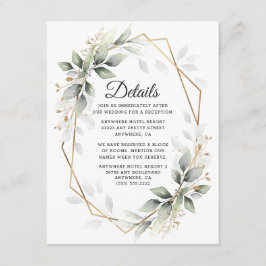 Greenery Green en Gold Geometric Rustic Wedding Informatiekaartje