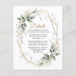 Greenery Green en Gold Geometric Rustic Wedding Informatiekaartje