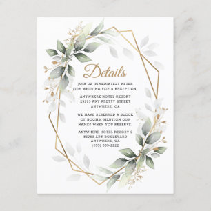 Greenery Green en Gold Geometric Rustic Wedding Informatiekaartje