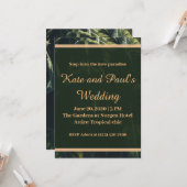 Greenery Green en Gold Geometric Rustic Wedding Kaart (Voorkant / Achterkant in situ)