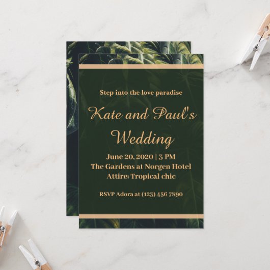 Greenery Green en Gold Geometric Rustic Wedding Kaart (Voorkant / Achterkant in situ)