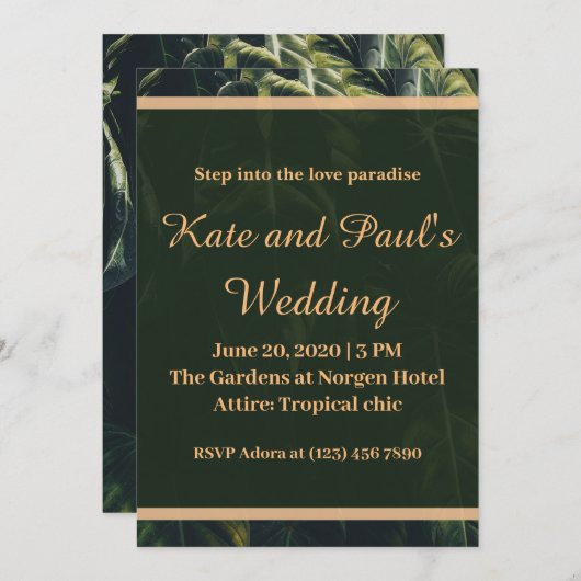 Greenery Green en Gold Geometric Rustic Wedding Kaart (Voorkant / Achterkant)