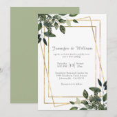 Greenery Green en Gold Geometric Rustic Wedding Kaart (Voorkant / Achterkant)