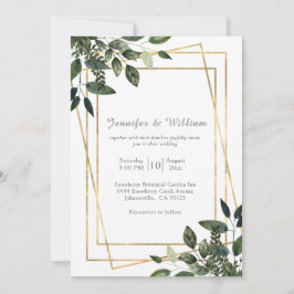 Greenery Green en Gold Geometric Rustic Wedding Kaart