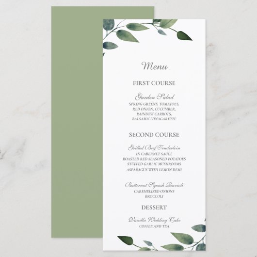Greenery Green en Gold Geometric Rustic Wedding Menu (Voorkant / Achterkant)