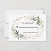 Greenery Green en Gold Geometric Rustic Wedding RSVP Kaartje (Voorkant)