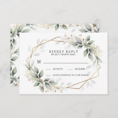 Greenery Green en Gold Geometric Rustic Wedding RSVP Kaartje (Voorkant / Achterkant)
