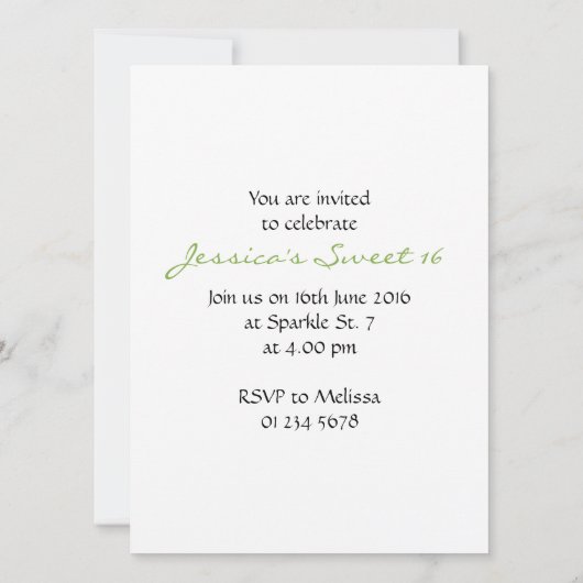 Greenery Green glitter sparkles Sweet 16 Invite Kaart (Achterkant)