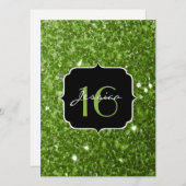 Greenery Green glitter sparkles Sweet 16 Invite Kaart (Voorkant / Achterkant)
