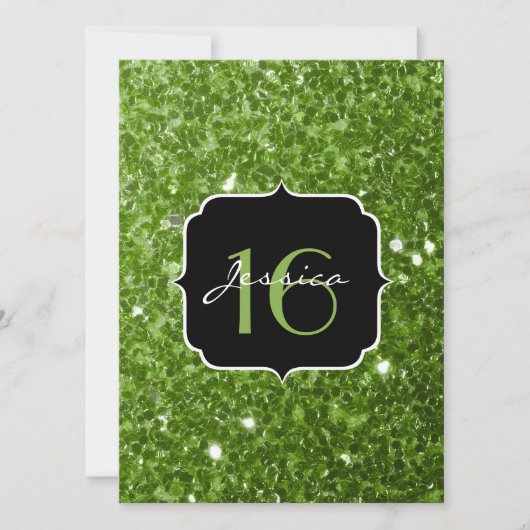Greenery Green glitter sparkles Sweet 16 Invite Kaart (Voorkant)
