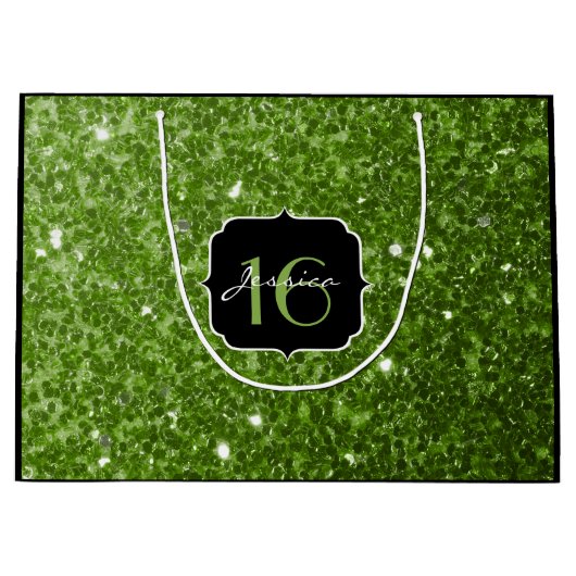 Greenery Green glitter sparkles Sweet 16 Large Cadeautasje (Voorkant)