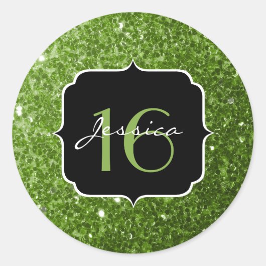 Greenery Green glitter sparkles Sweet 16 Ronde Sticker (Voorkant)