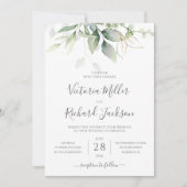 Greenery Green Gold Geometric Rustic Wedding Kaart (Voorkant)