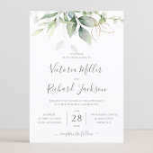 Greenery Green Gold Geometric Rustic Wedding Kaart