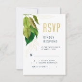 Greenery Green Gold Leaves Line Art RSVP Kaartje (Voorkant)