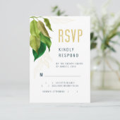 Greenery Green Gold Leaves Line Art RSVP Kaartje (Staand voorkant)