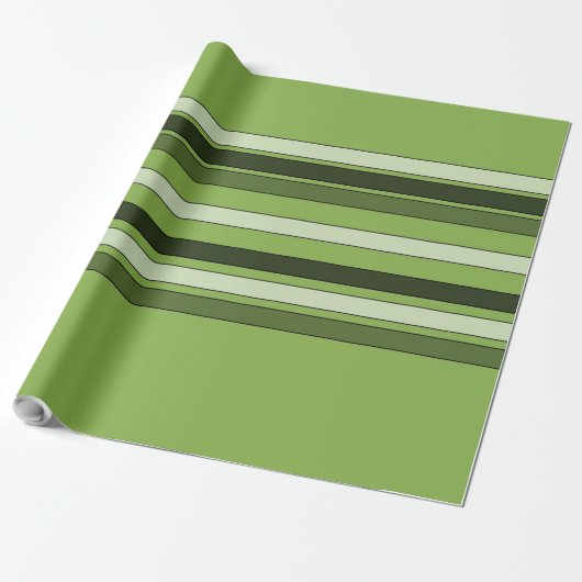 Greenery Green Horizontal Stripes Pattern Elegant Cadeaupapier (Uitgerold)