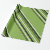 Greenery Green Horizontal Stripes Pattern Elegant Cadeaupapier (Uitgerold)
