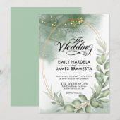 Greenery Green Oval Gold Lijst Waterverf Wedding Kaart (Voorkant / Achterkant)