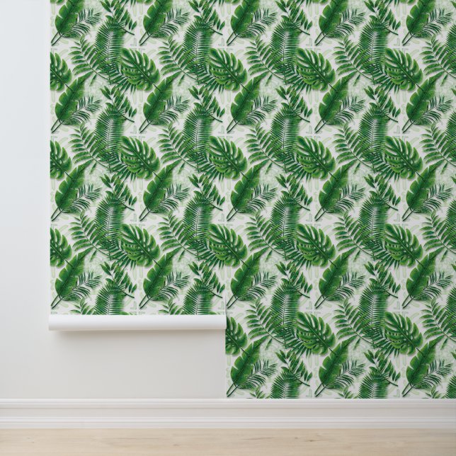 Greenery Green Tropical Leaves Pattern Behang (Applicatie)