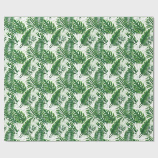 Greenery Green Tropical Leaves Pattern Cadeaupapier (Vlak)