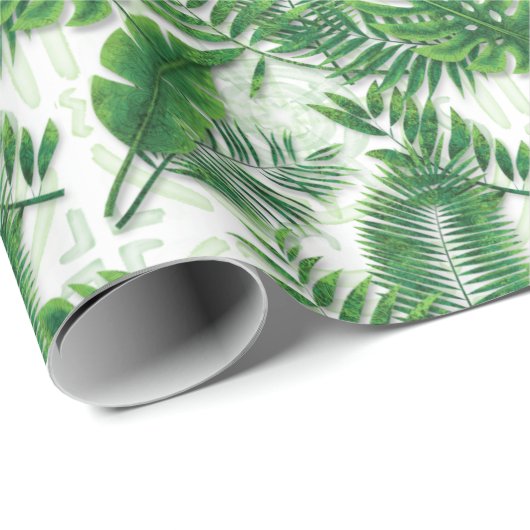 Greenery Green Tropical Leaves Pattern Cadeaupapier (Rol Hoek)