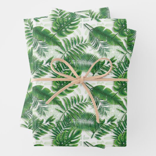 Greenery Green Tropical Leaves Pattern Inpakpapier Vel (In situ)