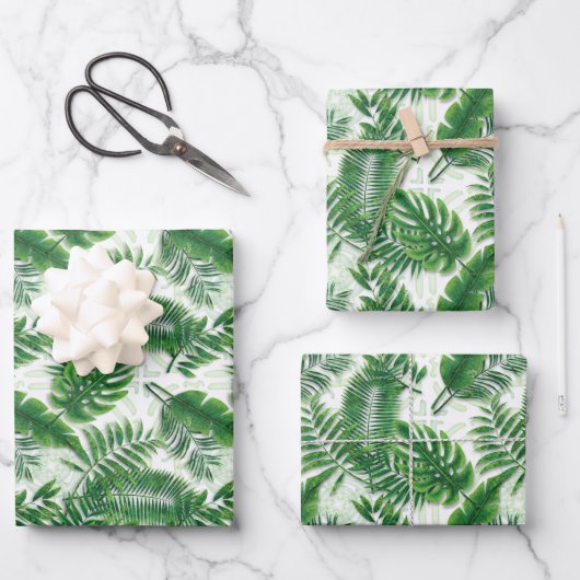 Greenery Green Tropical Leaves Pattern Inpakpapier Vel (Voorkant)