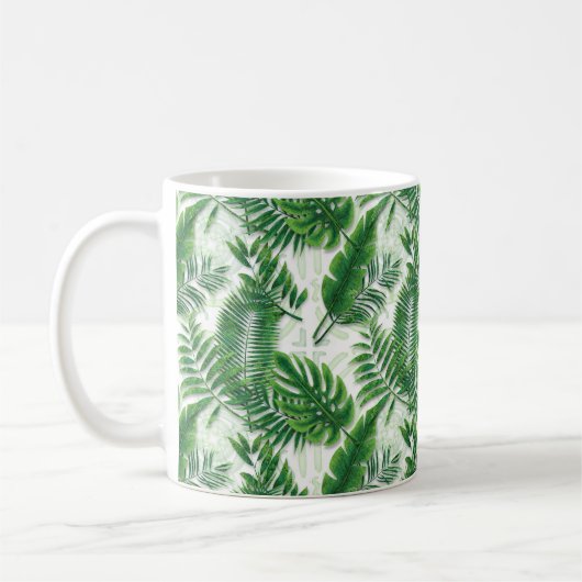 Greenery Green Tropical Leaves Pattern Koffiemok (Links)