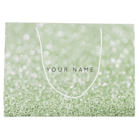 Greenery Green White Glitter Favor Gift Bag Large Cadeautasje (Achterkant)