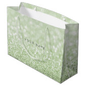 Greenery Green White Glitter Favor Gift Bag Large Cadeautasje (Achterkant Gekanteld)