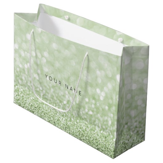 Greenery Green White Glitter Favor Gift Bag Large Cadeautasje (Voorkant Gekanteld)