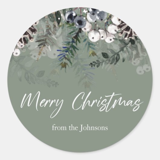Greenery Green White Kerst sticker (Voorkant)