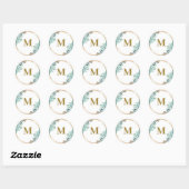 Greenery | Groene monogram envelop Ronde Sticker (Vel)